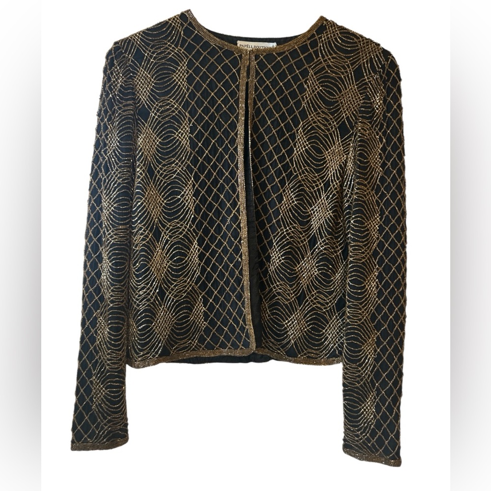100% Silk Vintage Mob Wife Beaded Jacket Papéll Boutique Evening Size Medium